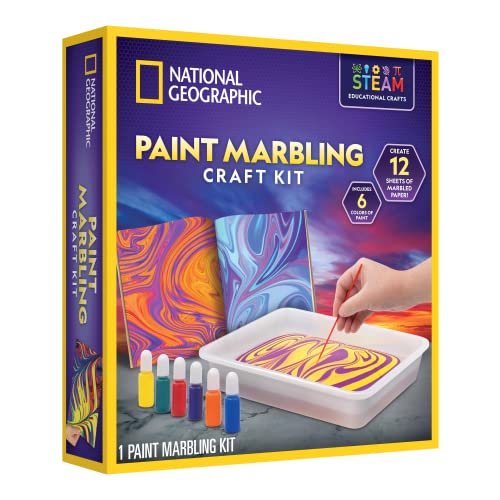 NATIONAL GEOGRAPHIC Marbling Art Kit – Create 12 Sheets of Marble Art with Paints & Water, Crafts for Kids, Amazon Exclusive